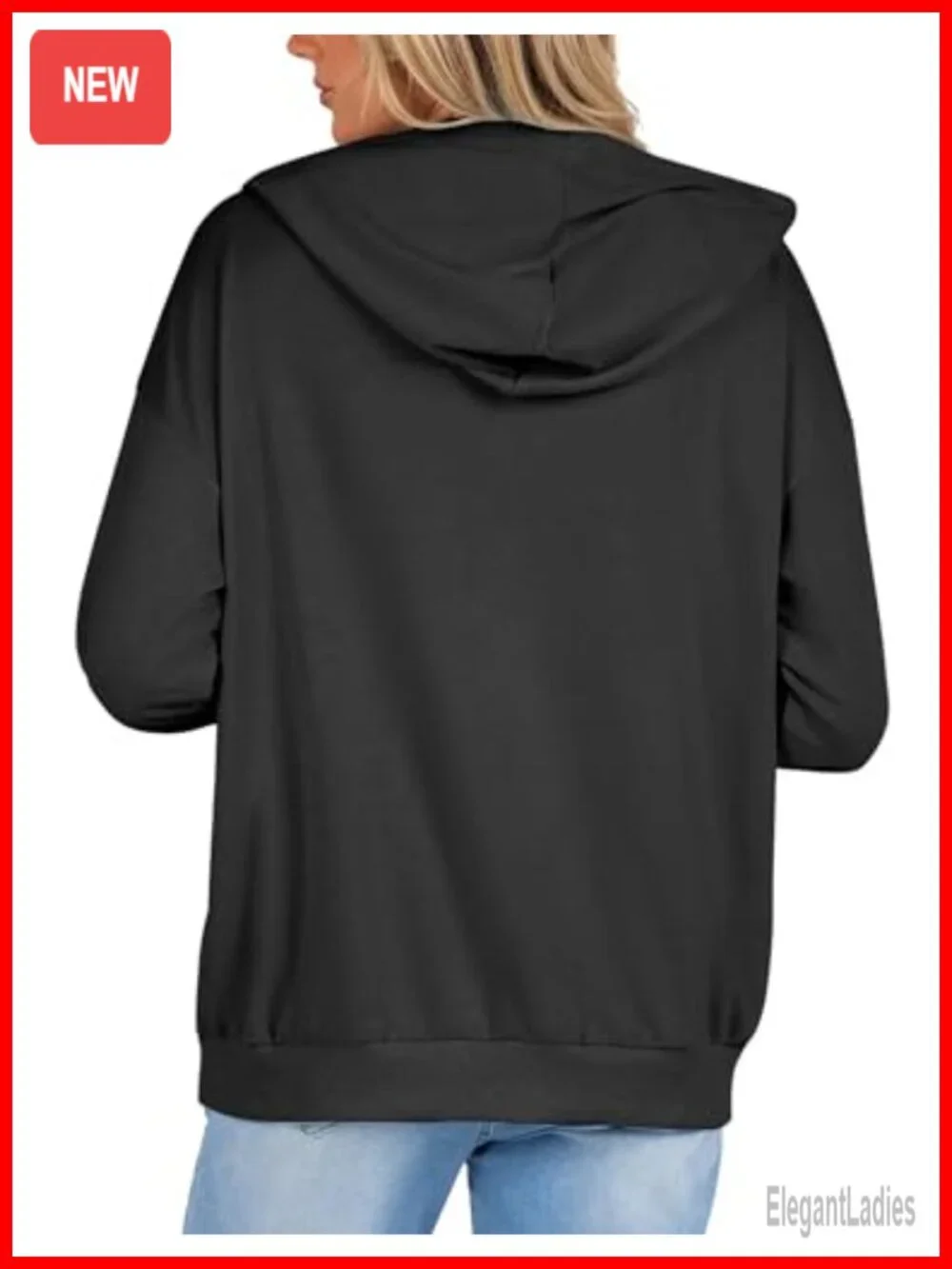 Lightweight Full Zip Up Oversized Hooded Sweatshirt with Pockets Long Sleeve
